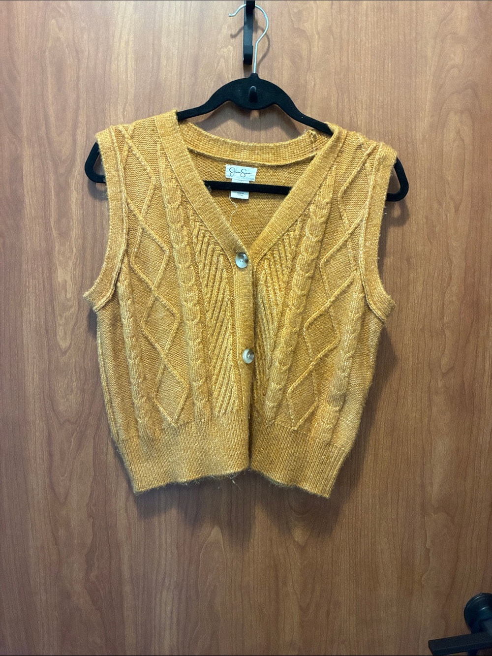 Jessica Simpson Mustard Cable-Knit Button Front Sweater Vest